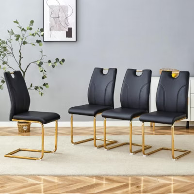 4 Black PU Dining Chairs with Gold Legs - Chic Design for Various Spaces | Target