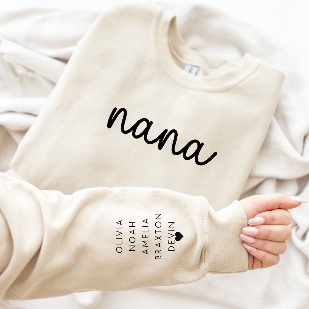 Nana EMBROIDERED Sweatshirt With Kid Name on Sleeve - Etsy | Etsy (US)