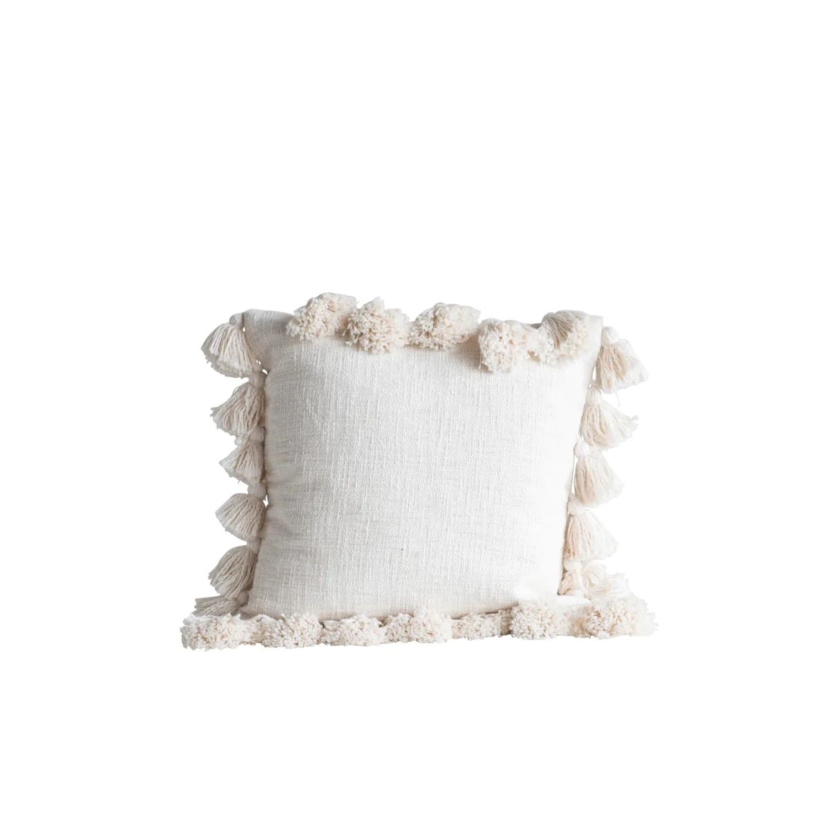 Woven Cotton Cream Throw Pillow with Tassels | APIARY by The Busy Bee