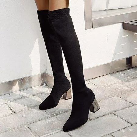 Christmas Women Over Knee Boots Autumn And Winter Comfortable Fashion Pointed Toe Square Heel Stretc | Walmart (US)