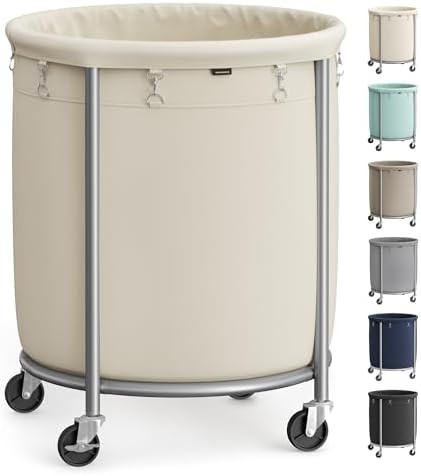 SONGMICS 50.2-Gallon (190 L) Laundry Basket with Wheels, Rolling Round Heavy-Duty Laundry Hamper ... | Amazon (US)