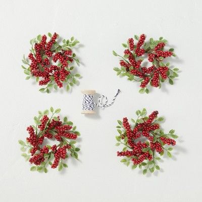 4pk Faux Winterberry Wreath Gift Topper Set - Hearth & Hand™ with Magnolia | Target