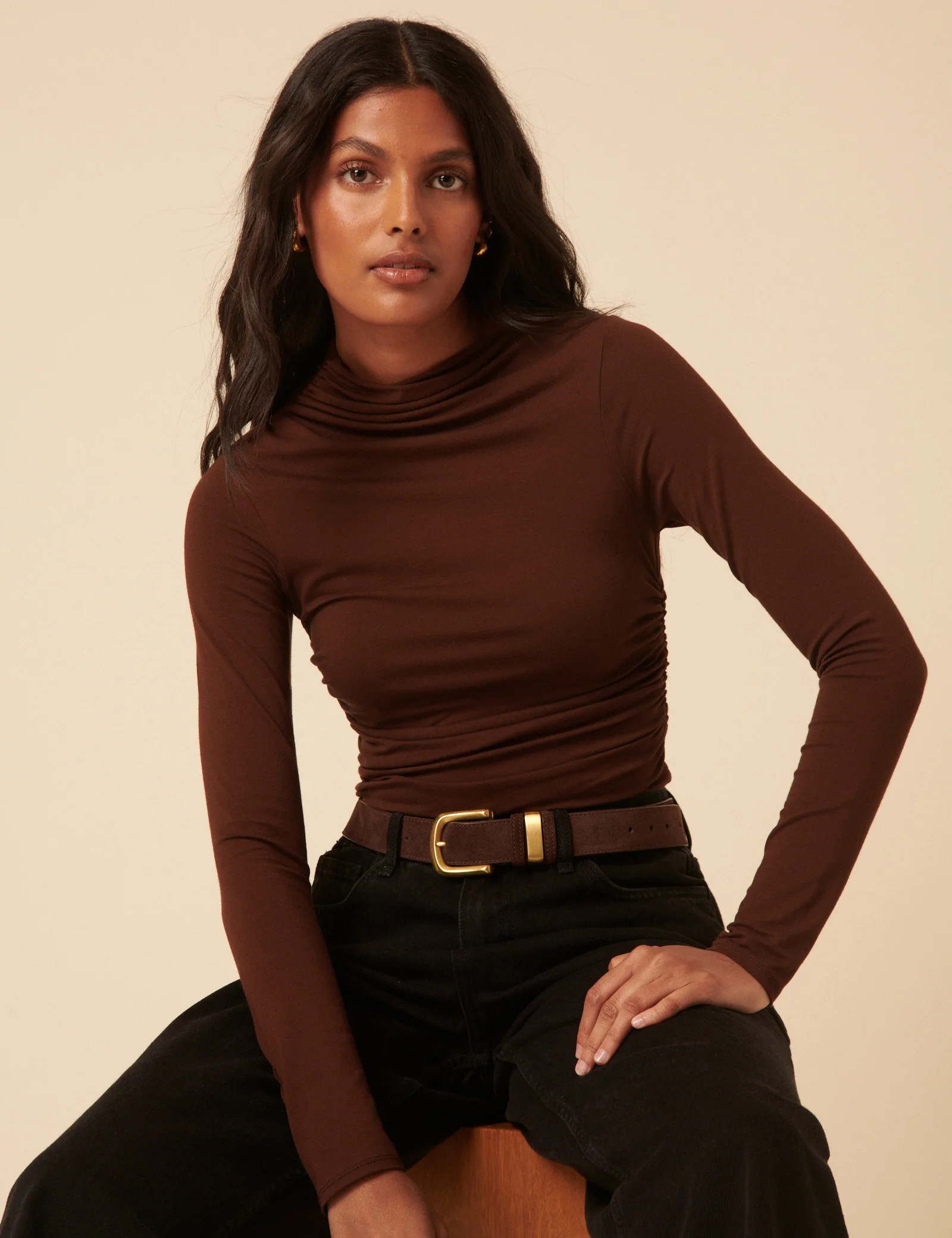 Brown Ruched Long Sleeve Top | Nobody's Child