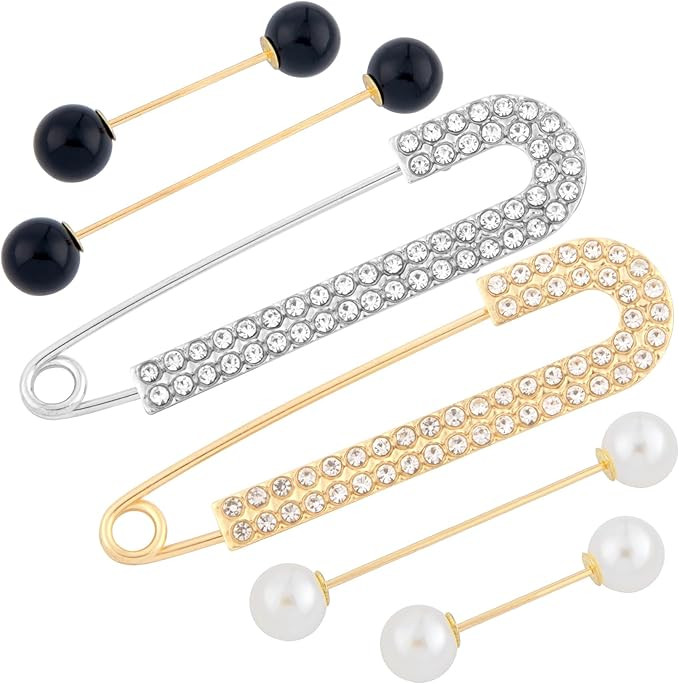 6PCS Rhinestones Pearl Brooch Pins for Women, Decorative Dress Clips Back Cinch, Alloy Safety Pin... | Amazon (US)