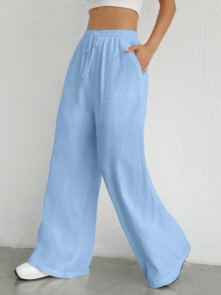 SHEIN EZwear Women's Elastic Waist Wide Leg Woven Pants | SHEIN