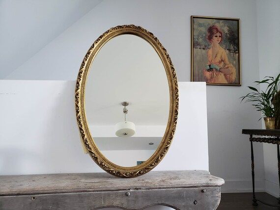 Vintage Gold Filigree Oval Mirror Intricate & Detailed Wood Frame 32" x 21" Large Wall Hanging Ol... | Etsy (US)