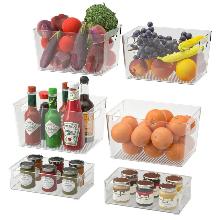 Refrigerator Organizer Bins, G.a HOMEFAVOR Plastic Kitchen Pantry Food Storage Organizer Bin - Cl... | Walmart (US)