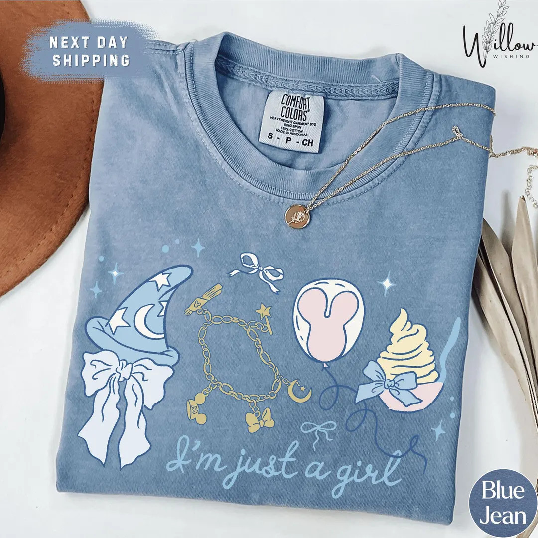 Disney Fantasia Jut a Girl Comfort Colors Shirt, Coquette Bow Sorcerer Tee, Girly WDW Disneyland ... | Etsy (US)