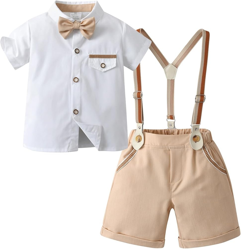 Boarnseorl Baby Boys Gentleman Outfits Shorts Sets,Infant Shirt + Shorts + Bow Tie + Suspenders | Amazon (US)