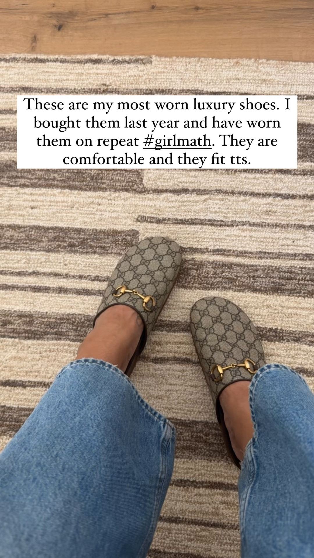 My most worn luxury shoes. They go with everything and are comfortable (wear them a few times to break them in). They fit tts. Also linking my rug and jeans.  

#LTKShoeCrush #LTKMidsize #LTKGiftGuide