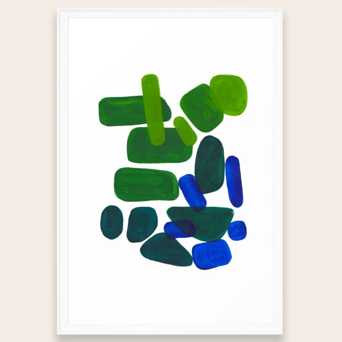 Mid Century Vintage Abstract Minimalist Colorful Pop Art Phthalo Blue Lime Green Pebble Shapes Fr... | Society6
