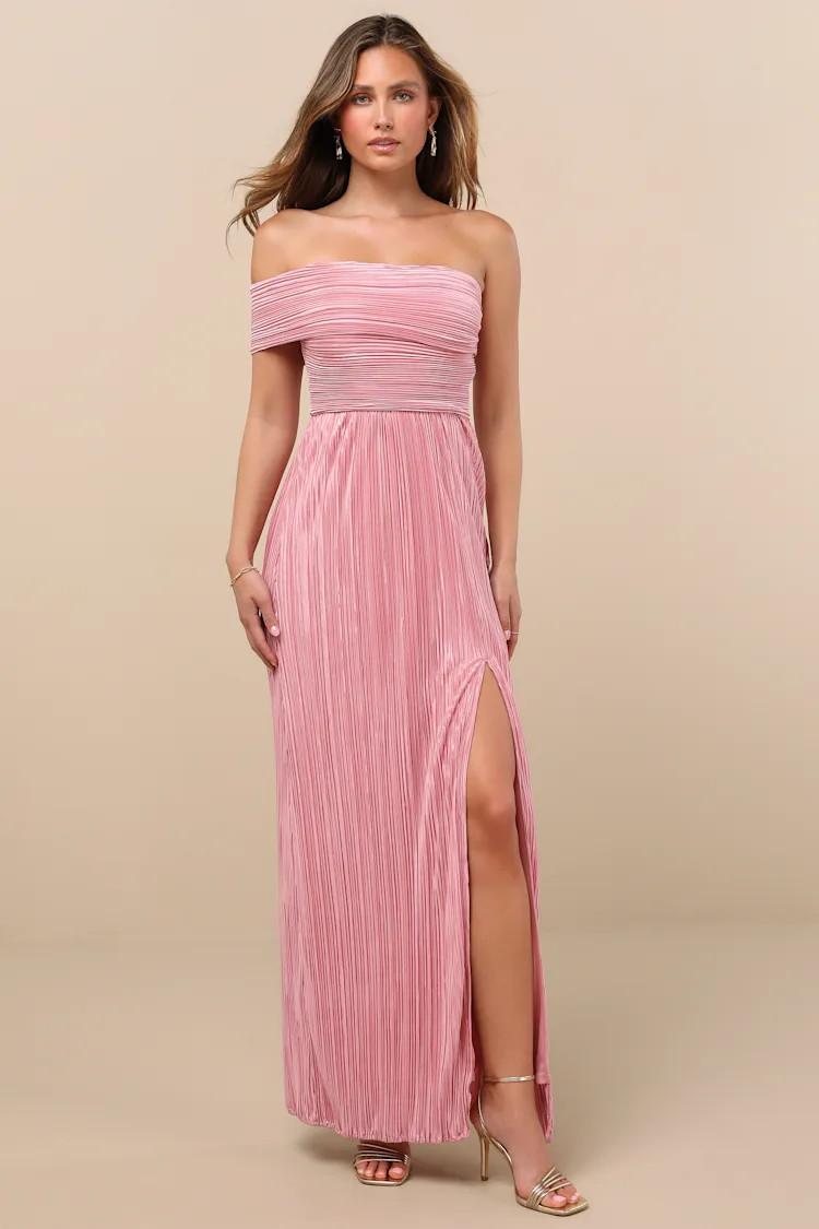Poised Performance Pink Plisse One-Shoulder Maxi Dress | Lulus