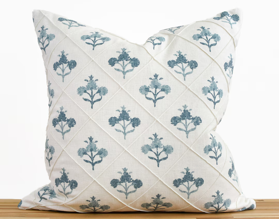 Blue Floral Pillow Cover, Blue and White Floral Pillow Cover, Light Blue Floral Medallion Pillow ... | Etsy (US)