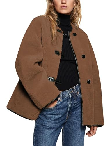 Bianstore Women’s Sherpa Fleece Jackets Casual Long Sleeve Buttons Faux Fur Coat Winter Outwear | Amazon (US)
