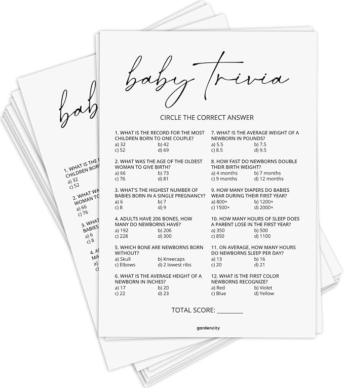 GardenCity Baby Trivia Baby Shower Game (50 Cards), Trivia Game Activity for Boy or Girl (Minimal... | Amazon (US)