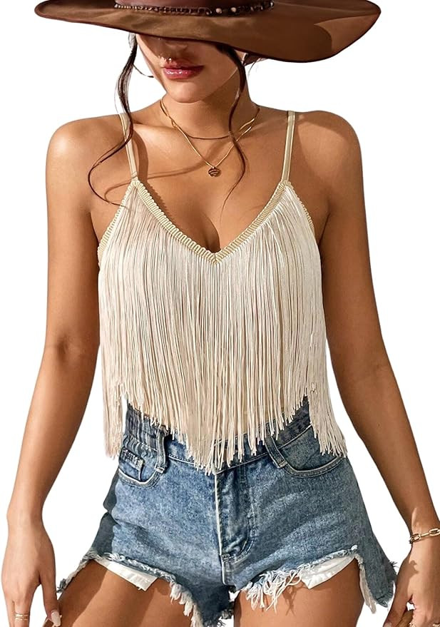 Womens Western Cowgirl Fringe Top - Country Concert Outfits Festival Tassel Hem Boho Rodeo Camiso... | Amazon (US)