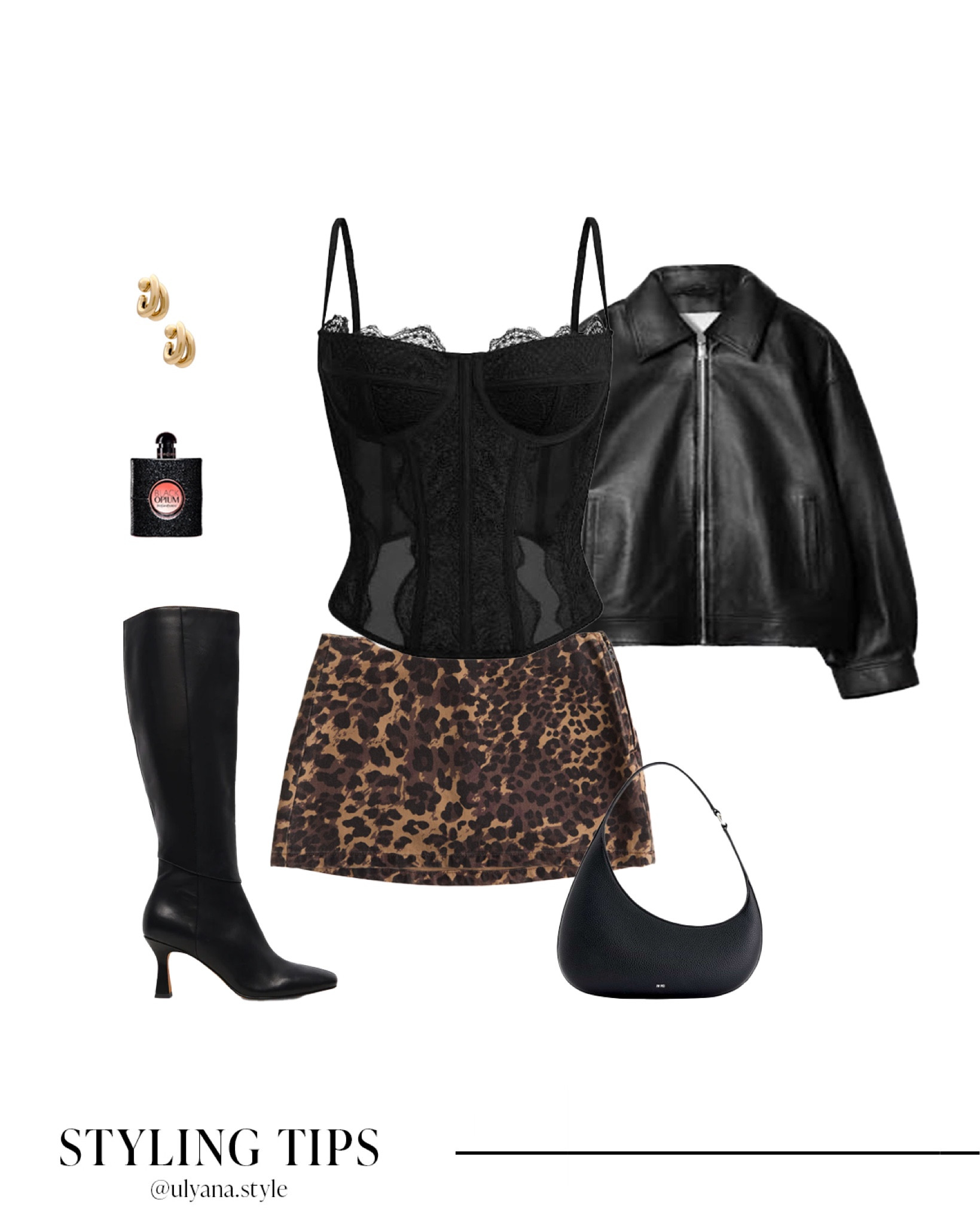 A black leather jacket layered over a black corset top, paired with a leopard mini skirt, black knee high boots, and a sleek shoulder bag, perfect for date night or a girls’ night out.
.
.
.
.
.
.
Valentine’s Day outfit | skirt outfits | skirt and boots | skirt and sweater outfit | mini skirt outfit | dressy tops | black top | cute tops | date night outfits | date night tops | going out tops | black jacket | bomber jacket outfit | black moto jacket | going out jacket | boots outfit | black boots | long boots | shoulder bag 

#LTKSeasonal #LTKU #LTKSaleAlert #LTKGiftGuide #LTKWorkwear #LTKTravel #LTKShoeCrush #LTKItBag #LTKParties 


#LTKStyleTip #LTKFindsUnder100 #LTKFindsUnder50