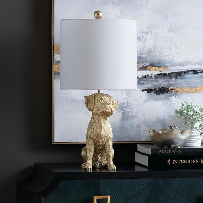 Crestview Collection 23" Gold Dog Boxer Table Lamp w/White Linen Shade,Cute Bedside Lamp for Bedr... | Amazon (US)