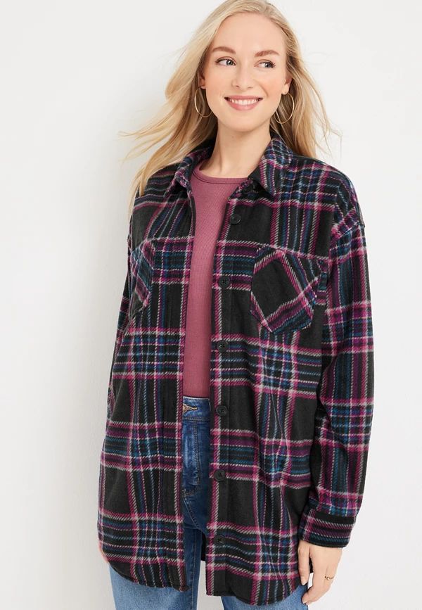 Wilder Plaid Fleece Shacket | Maurices