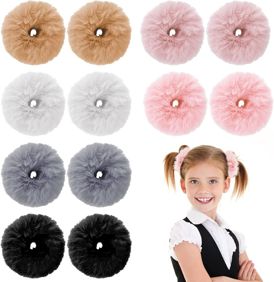 WLLHYF 12 PCS Furry Scrunchies - Artificial Rabbit Fur Hair Accessories, Faux Fur Elastic Ponytai... | Amazon (US)