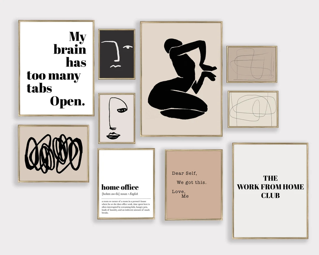 home office gallery wall set of 10 prints | office wall art PRINTABLES | home office decor | work... | Etsy (US)
