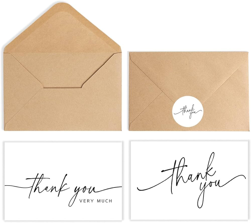 52-pack Thank You Cards Bulk with Kraft Envelopes & Matching Stickers, 3.5x5 Inches, Minimalist D... | Amazon (US)