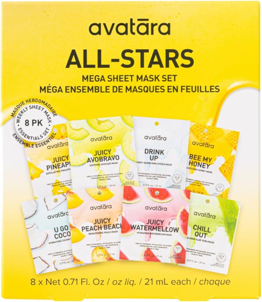 Avatara All-Stars 8-Pack Facial Sheet Mask Variety Pack | Clean K-Beauty Set for Dry, Sensitive, ... | Amazon (US)