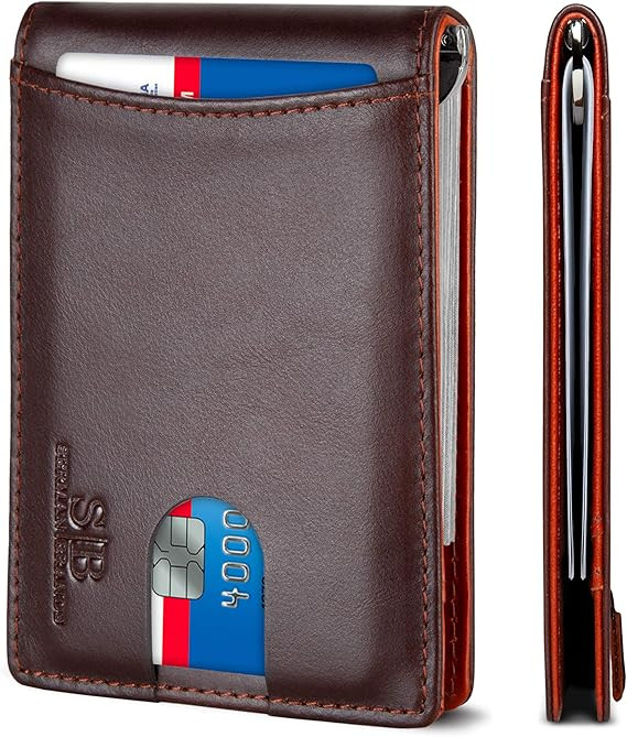 SERMAN BRANDS RFID Blocking Slim Bifold Genuine Leather Minimalist Front Pocket Wallets for Men w... | Amazon (US)