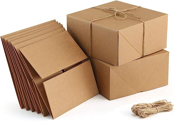 ValBox Premium Gift Boxes 10 Pack 8 x 8 x 4 Brown Paper Gift Boxes with 20 Meters Hemp Rope for C... | Amazon (US)