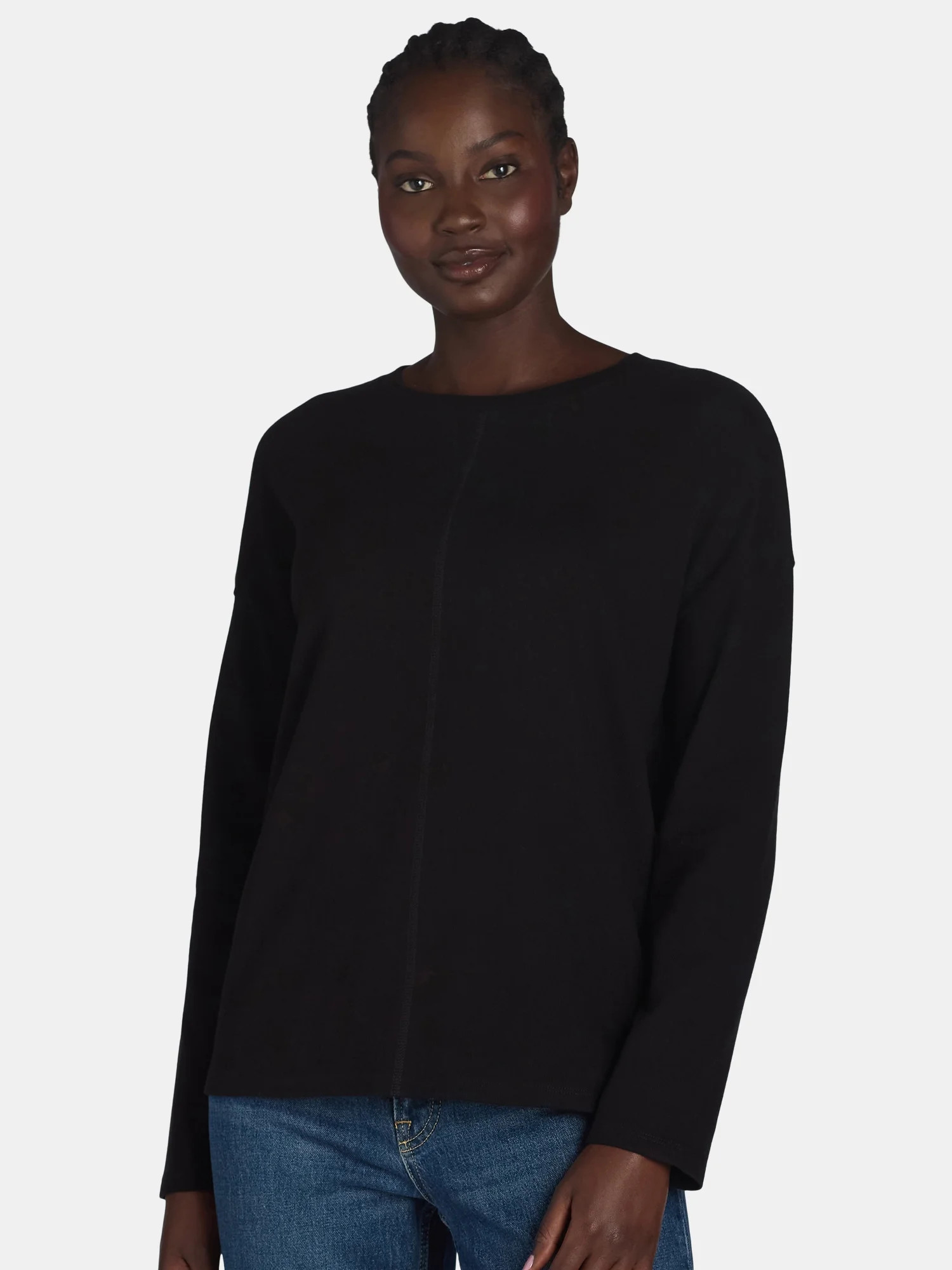 Time and Tru Women’s Oversized Cotton Pullover Tee with Long Sleeves, Sizes XS-XXXL | Walmart (US)