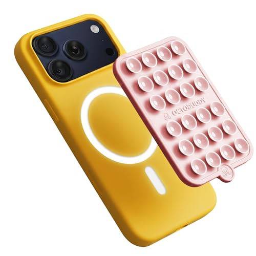 OCTOBUDDY Magnet - Dual Magnetic & Suction Phone Mount - Magnetic-Compatible Silicone Mobile Holder - Hands-Free Selfies & Videos - Content Creator Accessory - 2.6″ x 3.9″, Chalk Pink | Amazon (US)