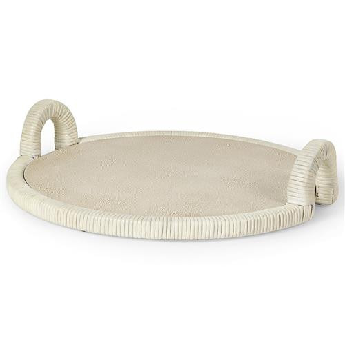 Palecek Bermuda Coastal Beige Faux Shagreen Serving Tray | Kathy Kuo Home