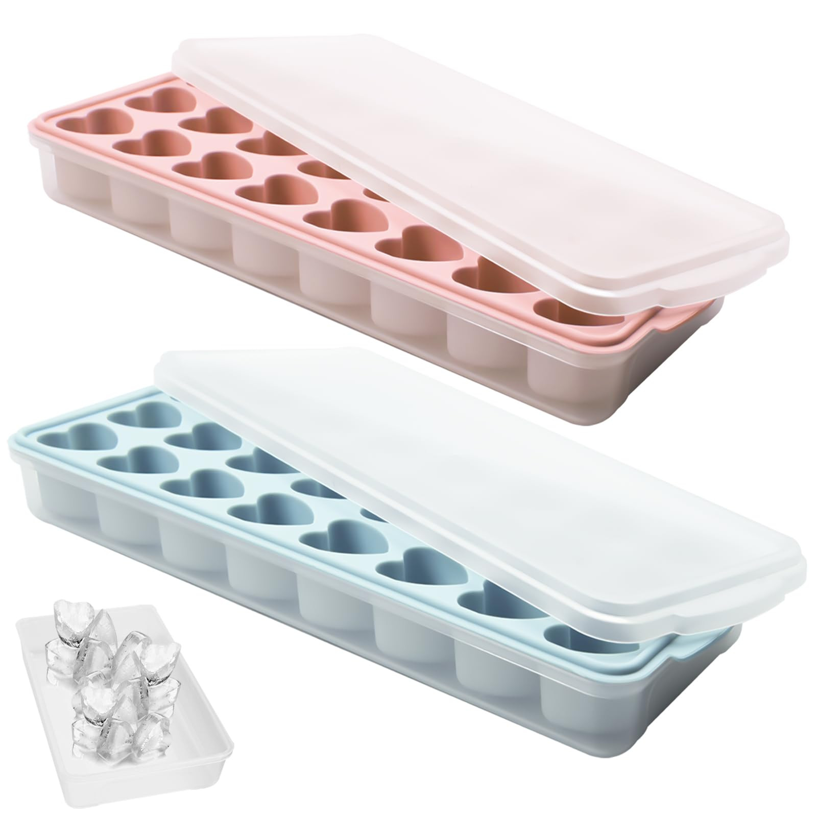 2 Pack Heart Shpaed Ice Cube Trays with Lids and Bins Ice Molds with Ice Storage Box, 48 Holes Si... | Amazon (US)