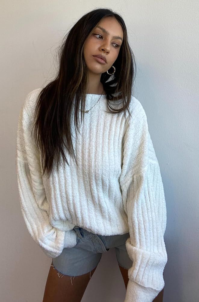 Ooh La Luxe Super Soft White Long Sleeve Off The Shoulder Sweater | Amazon (US)