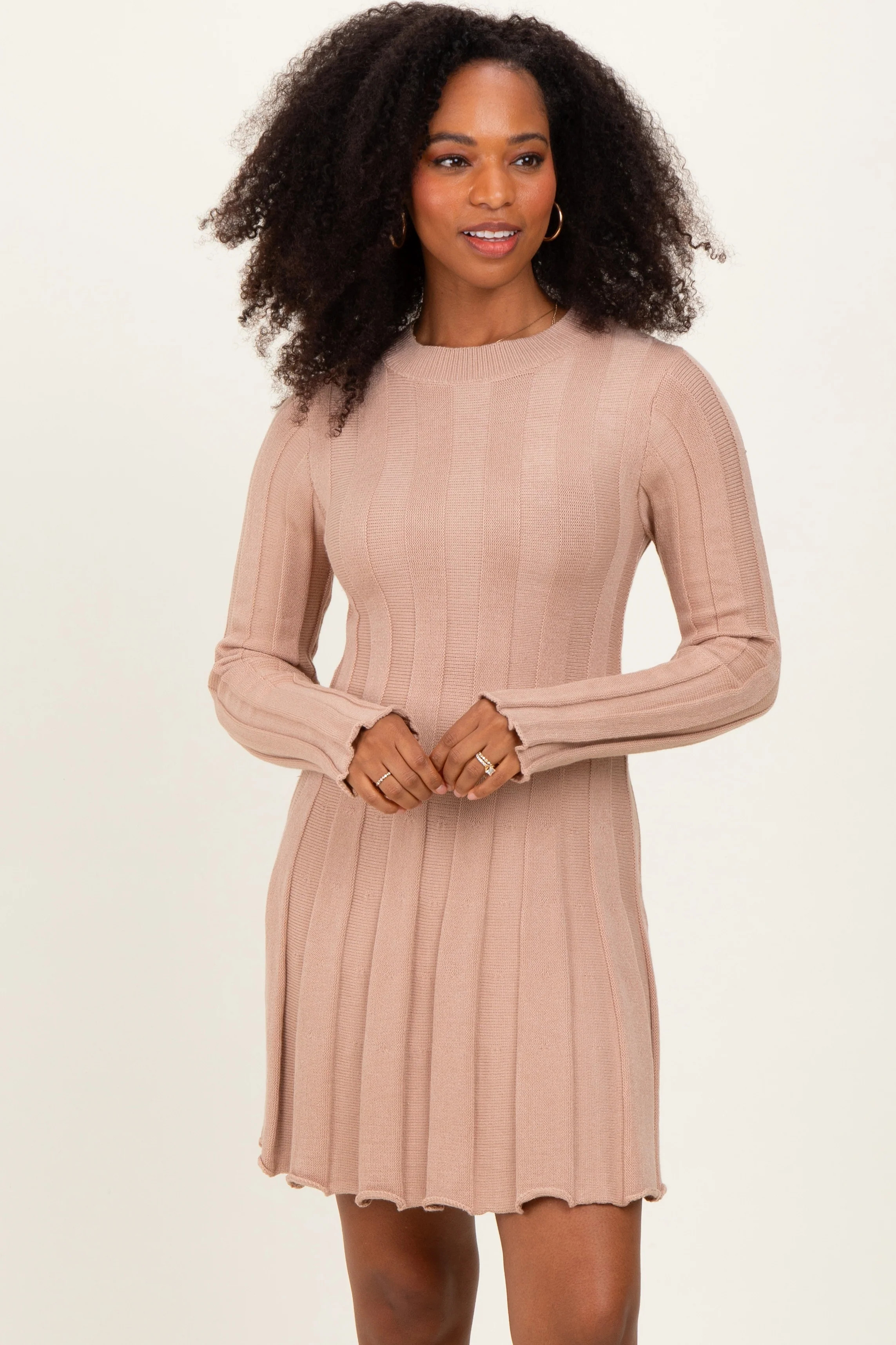 Mocha Wide Rib Maternity Mini Dress | PinkBlush Maternity