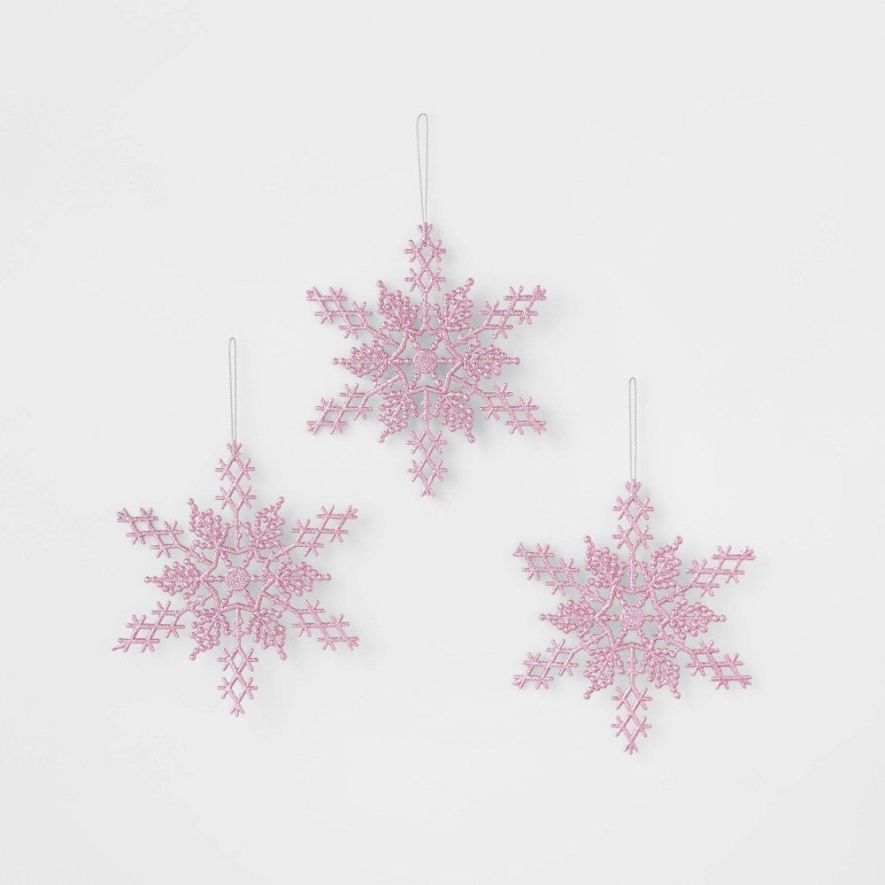 3ct Glitter Snowflakes Christmas Ornament Set Pink - Wondershop | Target