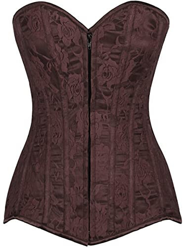 Lavish Dark Brown Lace Overbust Corset w/Zipper (Medium) | Amazon (US)
