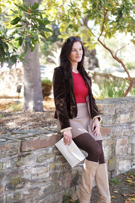 A cute classic Fall fashion look is a plaid skirt, knee high boots, opaque tights, a bodysuit, and blazer. #fallfashion #falloutfits #boots #skirts 

#LTKfindsunder50 #LTKSeasonal #LTKstyletip