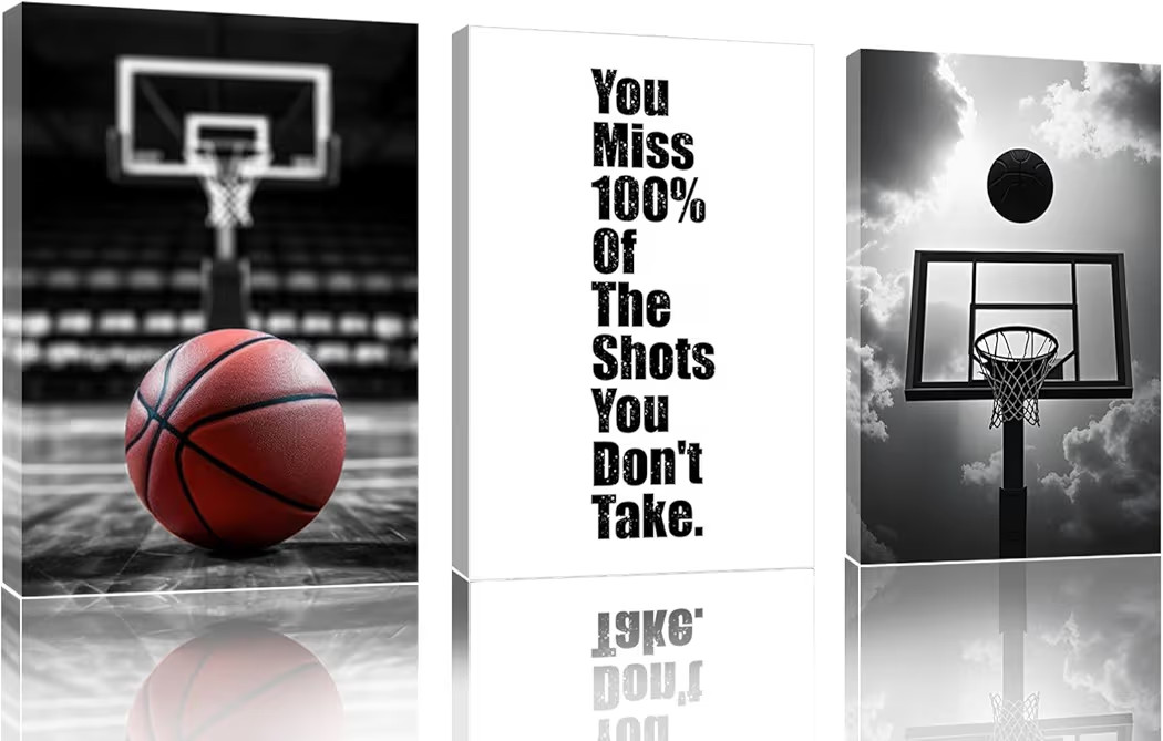 Basketball Posters for Boy Room Black and White Wall Decor Motivational Basketball Wall Art Canva... | Amazon (US)