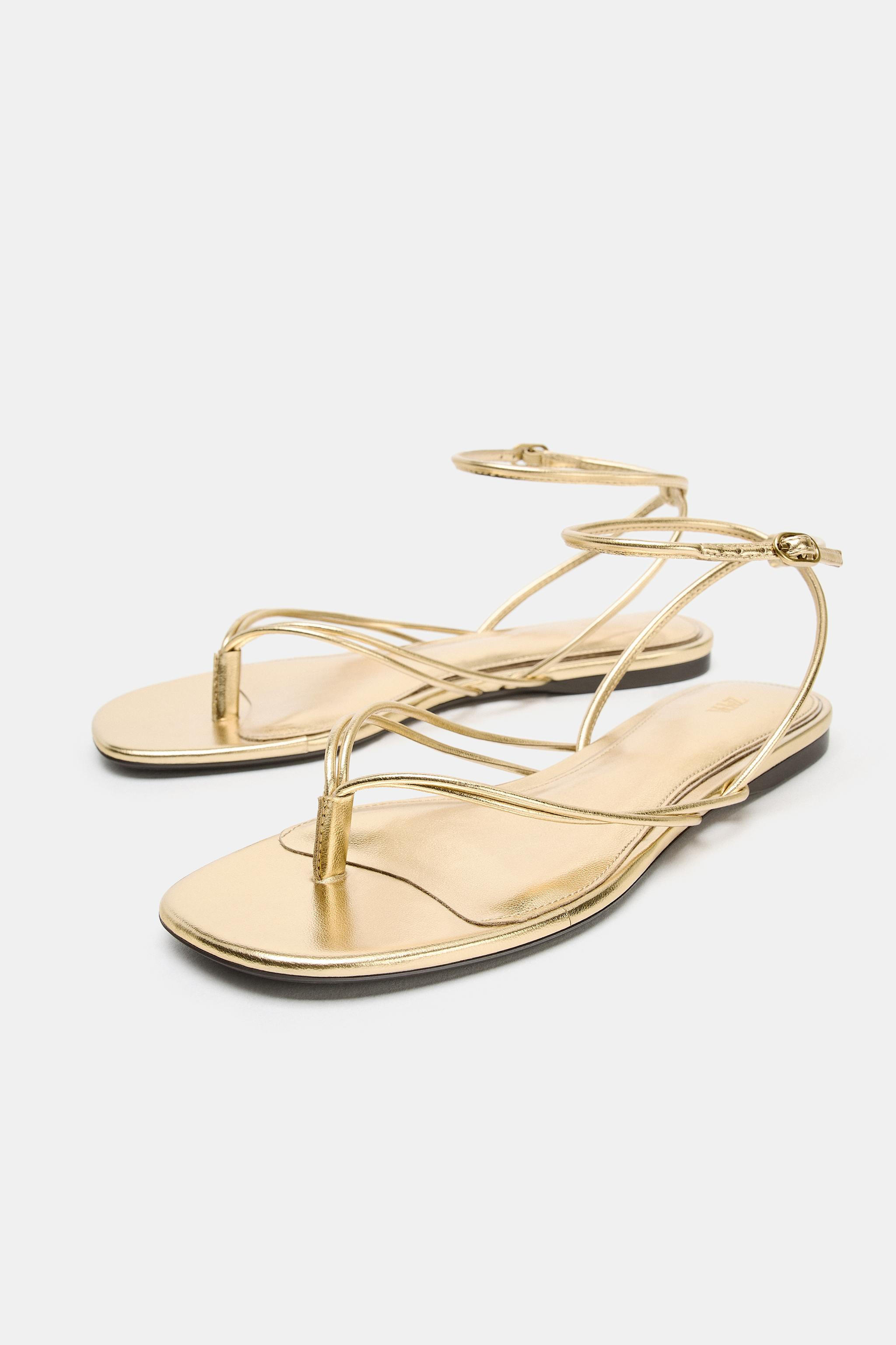 METALLIC EFFECT FLAT SANDALS | Zara US