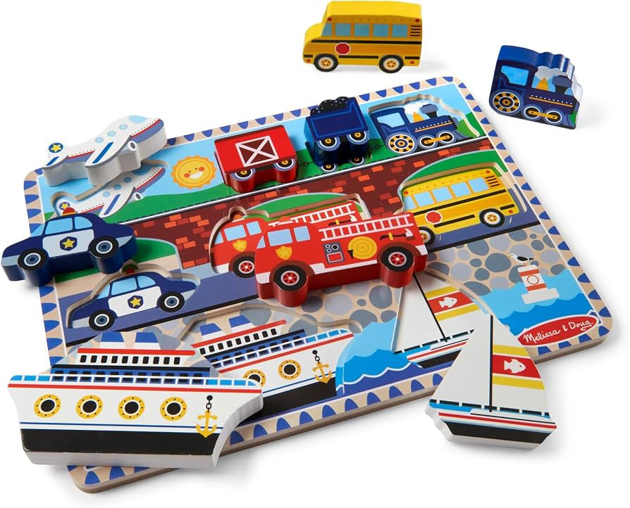 Melissa & Doug Vehicles Wooden Chunky Puzzle (9 pcs), Educational Screen Free Activity for Toddle... | Amazon (US)