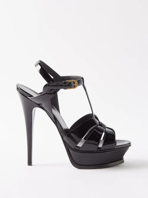 Saint Laurent - Tribute 135 Leather Platform Sandals - Womens - Black | Matches (UK)