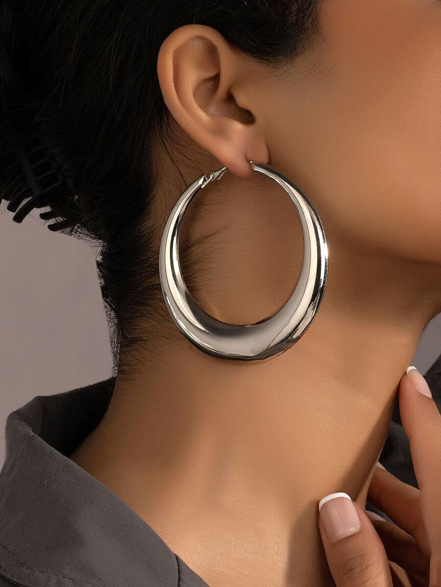 1 Par Moda Ferro Lustroso Redondo Brincos De Argola Para Mulheres Para Decoração Diária | SHEIN