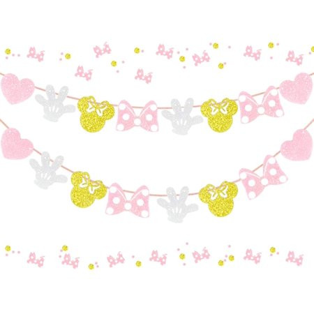 Minnie Themed Birthday Party Supplies Banner Pink and Gold Garlands for Girl 1st 2nd 3rd Birthday Pa | Walmart (US)
