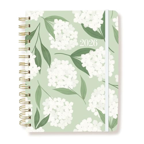 18 Month Planner/Calendar by Graphique, July 2025 – Dec. 2026 Green Hydrangea Floral Hardbound Spiral Planner, Monthly Tabs, Holidays, Reminder Stickers, 6” x 8” | Amazon (US)