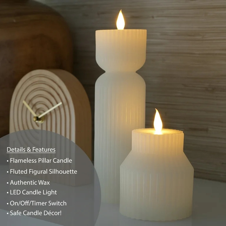Home Decor Collection LED Flameless 4.72" Fluted Figural Ivory Wax Tabletop Candle - Walmart.com | Walmart (US)
