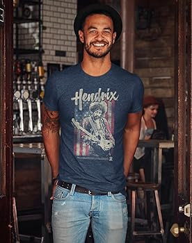 Jimi Hendrix 1960's Psychedelic Musical Icon USA Flag Distressed T-Shirt Tee | Amazon (US)