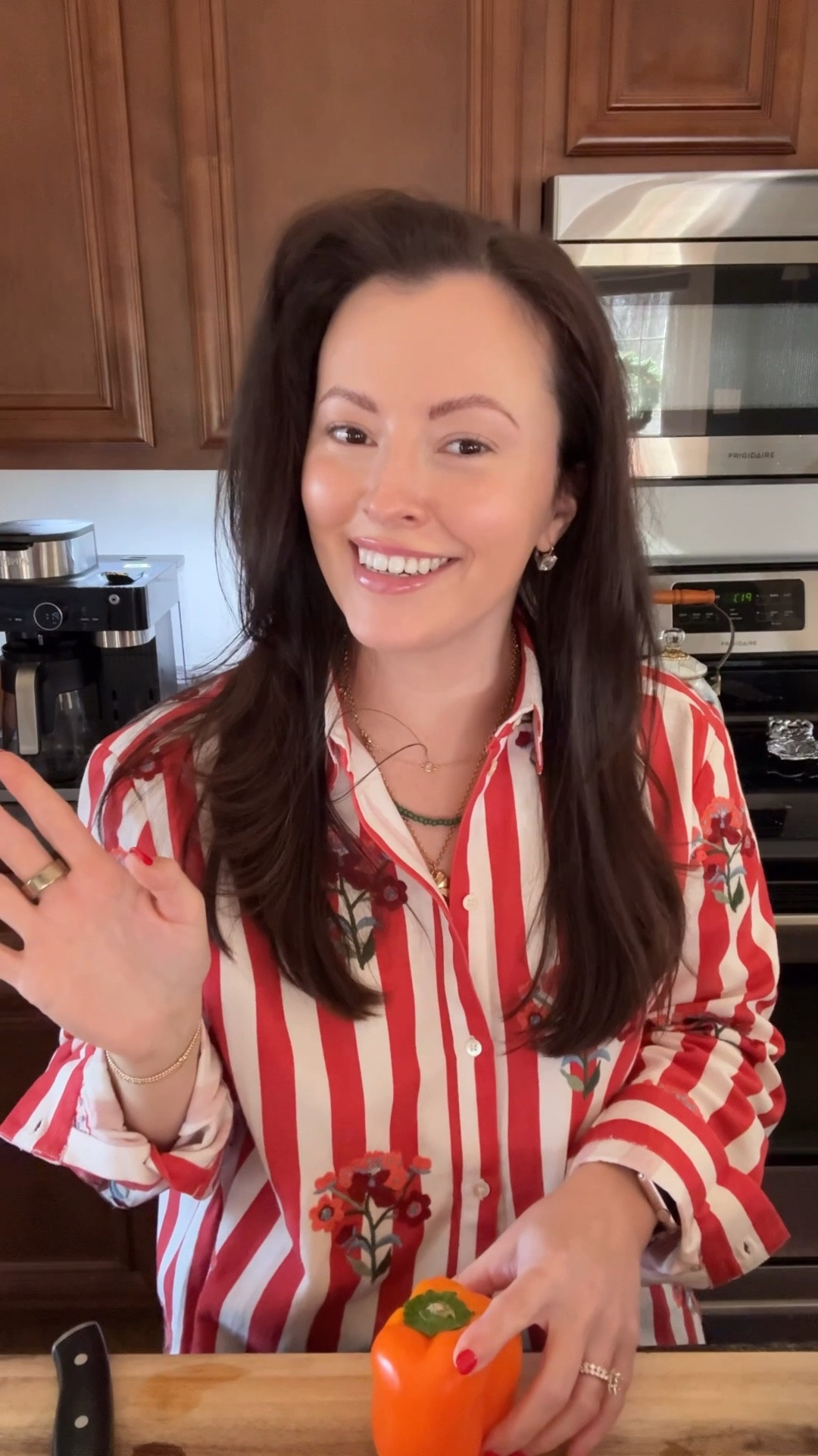 Sezane top
Hart four leaf clover necklace 
Layered necklaces 
Theodosia green candy necklace real stones 
Dorsey diamond drop earrings 

#LTKFindsUnder100 #LTKSeasonal #LTKPetite