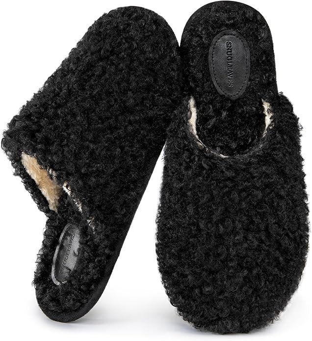 Snug Leaves Women's Scuff Slippers Furry Cute Curly Faux Wool Slip-on Indoor Memory Foam House Sh... | Amazon (US)