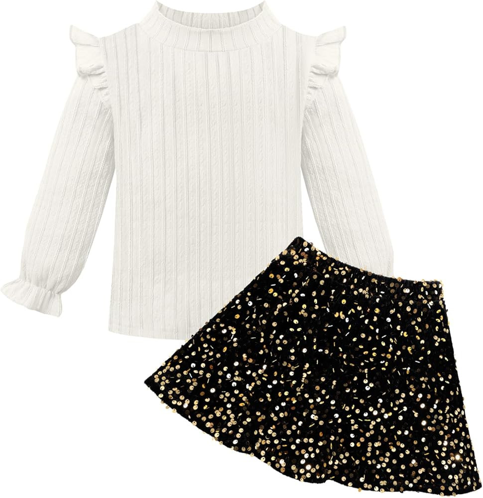 Weixinbuy Baby Girl Clothes Fall Winter Outfits Toddler Sequin Skirt Set Long Sleeve Shirt Top Gl... | Amazon (US)